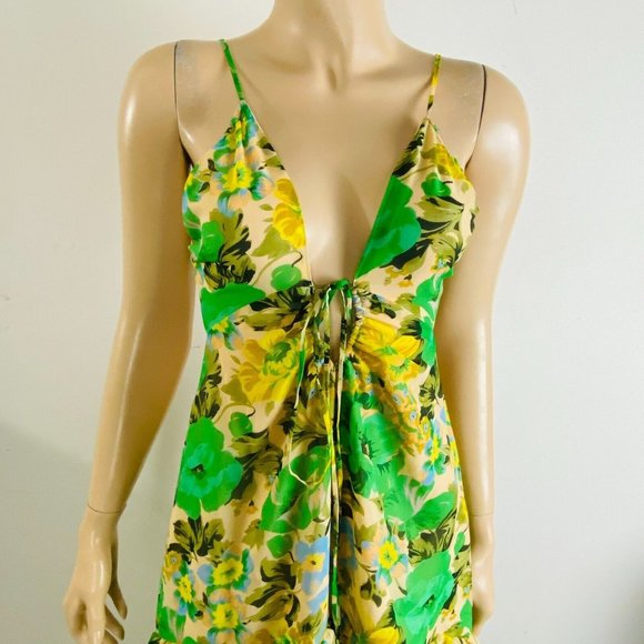 Astr Dress Aneira Green Yellow Blue Floral Tiered Ruffled Women's XL Maxi Dress - Picture 3 of 16